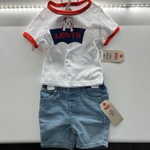 Levi's Baby Tee with Blue Shorts
